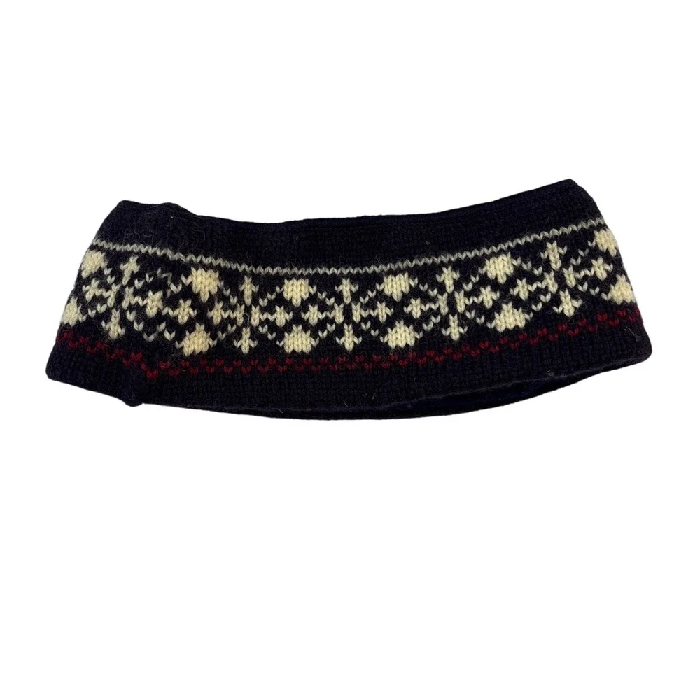 Eddie Bauer Vintage Wool Fair Isle Headband Navy Blue Fleece Lined Made in‎ USA